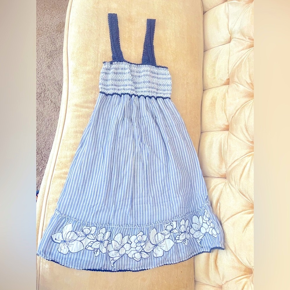 A&F Y2K Abercrombie & Fitch embroidered crochet babydoll striped cotton dress XS